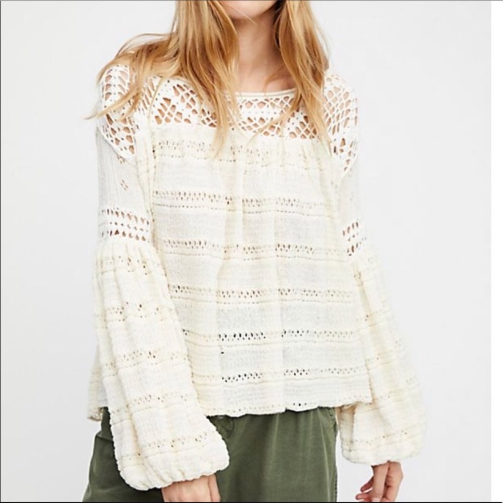 EUC ❋ Free People ❋ Crochet Sweater In Cream ❋